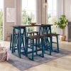 TOPMAX Rustic Counter Height 5-Piece Dining Set; Wood Console Table Set with 4 Stools for Small Places; Walnut+Blue