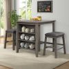 TOPMAX 3 Piece Dining Table with Padded Stools; Table Set with Storage Shelf; Dark Gray