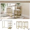 TREXM 3-piece Modern Pub Set with Faux Marble Countertop and Bar Stools; White/Gold