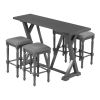 TOPMAX Mid-century Counter Height 5-Piece Dining Set; Wood Console Table with Trestle Legs and 4 Stools for Small Places; Gray