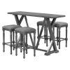 TOPMAX Mid-century Counter Height 5-Piece Dining Set; Wood Console Table with Trestle Legs and 4 Stools for Small Places; Gray