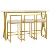 TOPMAX Modern 4-Piece Counter Height Extra Long Console Bar Dining Table Set with 3 Padded Stools for Small Places; Gold