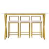 TOPMAX Modern 4-Piece Counter Height Extra Long Console Bar Dining Table Set with 3 Padded Stools for Small Places; Gold