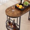 Bar table with bottle holder and glass holder; multifunctional high bar table; can hold 8 bottles of wine and 9 glasses; with side storage.(Rustic Bro