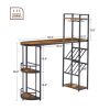 Bar table with bottle holder and glass holder; multifunctional high bar table; can hold 8 bottles of wine and 9 glasses; with side storage.(Rustic Bro