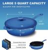 Enameled Cast Iron Skillet Deep Saut Pan with Lid; 12 Inch; Duke Blue; Superior Heat Retention