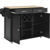 Kitchen Island Cart with Two Storage Cabinets and Four Locking Wheels; Wine Rack; Two Drawers; Spice Rack; Towel Rack