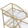 Golden Mobile Bar Serving Cart with Wine Rack and Glass Holder, 3-tier Shelves, Metal Frame and Temper Glass