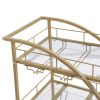 Golden Mobile Bar Serving Cart with Wine Rack and Glass Holder, 3-tier Shelves, Metal Frame and Temper Glass