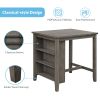 TOPMAX 3 Piece Dining Table with Padded Stools; Table Set with Storage Shelf; Dark Gray