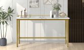 TOPMAX Modern 4-Piece Counter Height Extra Long Console Dining Table Set Bar Kitchen Set with 3 Fabric Stools; Gold+Beige