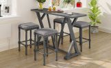 TOPMAX Mid-century Counter Height 5-Piece Dining Set; Wood Console Table with Trestle Legs and 4 Stools for Small Places; Gray