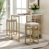 TREXM 3-piece Modern Pub Set with Faux Marble Countertop and Bar Stools; White/Gold