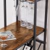 Bar table with bottle holder and glass holder; multifunctional high bar table; can hold 8 bottles of wine and 9 glasses; with side storage.(Rustic Bro