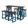 TOPMAX Rustic Counter Height 5-Piece Dining Set; Wood Console Table Set with 4 Stools for Small Places; Walnut+Blue