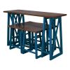 TOPMAX Rustic Counter Height 5-Piece Dining Set; Wood Console Table Set with 4 Stools for Small Places; Walnut+Blue