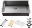 Simple Deluxe 32-Inch Undermount Workstation Kitchen Sink; 16 Gauge Single Bowl Stainless Steel with Accessories (Pack of 5 Built-in Components); Silv