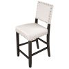 TOPMAX 2 Pieces Rustic Wooden Counter Height Upholstered Dining Chairs for Small Places; Espresso+ Beige