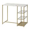 TREXM 3-piece Modern Pub Set with Faux Marble Countertop and Bar Stools; White/Gold