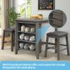 TOPMAX 3 Piece Dining Table with Padded Stools; Table Set with Storage Shelf; Dark Gray