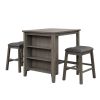 TOPMAX 3 Piece Dining Table with Padded Stools; Table Set with Storage Shelf; Dark Gray