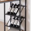 Bar table with bottle holder and glass holder; multifunctional high bar table; can hold 8 bottles of wine and 9 glasses; with side storage.(Rustic Bro