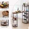 Bar table with bottle holder and glass holder; multifunctional high bar table; can hold 8 bottles of wine and 9 glasses; with side storage.(Rustic Bro