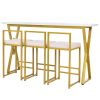 TOPMAX Modern 4-Piece Counter Height Extra Long Console Bar Dining Table Set with 3 Padded Stools for Small Places; Gold