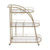 Golden Mobile Bar Serving Cart with Wine Rack and Glass Holder, 3-tier Shelves, Metal Frame and Temper Glass