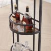 Bar table with bottle holder and glass holder; multifunctional high bar table; can hold 8 bottles of wine and 9 glasses; with side storage.(Rustic Bro