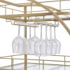 Golden Mobile Bar Serving Cart with Wine Rack and Glass Holder, 3-tier Shelves, Metal Frame and Temper Glass