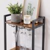 Bar table with bottle holder and glass holder; multifunctional high bar table; can hold 8 bottles of wine and 9 glasses; with side storage.(Rustic Bro