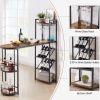 Bar table with bottle holder and glass holder; multifunctional high bar table; can hold 8 bottles of wine and 9 glasses; with side storage.(Rustic Bro