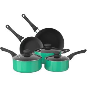 Aluminum Nonstick Cookware Set; Pots & Pans - 8 Piece Set (Color: Green, Material: aluminum alloy)