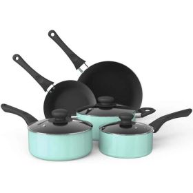 Aluminum Nonstick Cookware Set; Pots & Pans - 8 Piece Set (Color: Blue, Material: aluminum alloy)