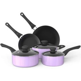 Aluminum Nonstick Cookware Set; Pots & Pans - 8 Piece Set (Color: purple, Material: aluminum alloy)