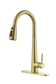 Kitchen Faucet with Pull Down Sprayer ;  High Arc Single Handle Kitchen Sink Faucet with Deck Plate;  Commercial Modern Stainless Steel Kitchen Faucet (Color: Gold)