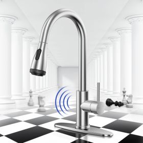 Touchless Kitchen Faucet-Smart Kitchen Sink Faucet sensor; 4Mode Pull Down Kitchen Sprayer; Fingerprint Resistant; Dual Temp. Handle with 1/3 Hole Dec (Color: as picture)