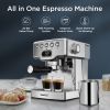 Espresso Machine; 20 bar espresso machine with milk frother for latte; cappuccino; Machiato; for home espresso maker; 1.8L Water Tank; Stainless Steel